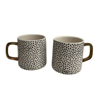Thyme & Table Dot Stoneware Mugs with Gold Handles